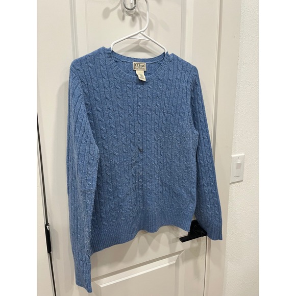 LL‎ Bean Womens Cable Knit Sweater Blue Lambswool Blend M-Reg - Picture 3 of 12